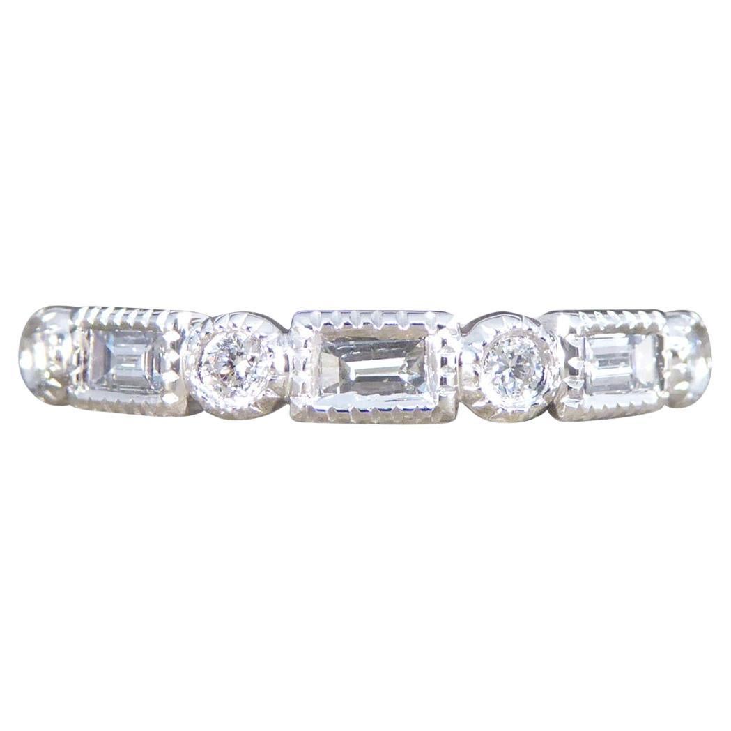 Baguette and Brilliant Cut Diamond Half Eternity Band in Platinum For Sale