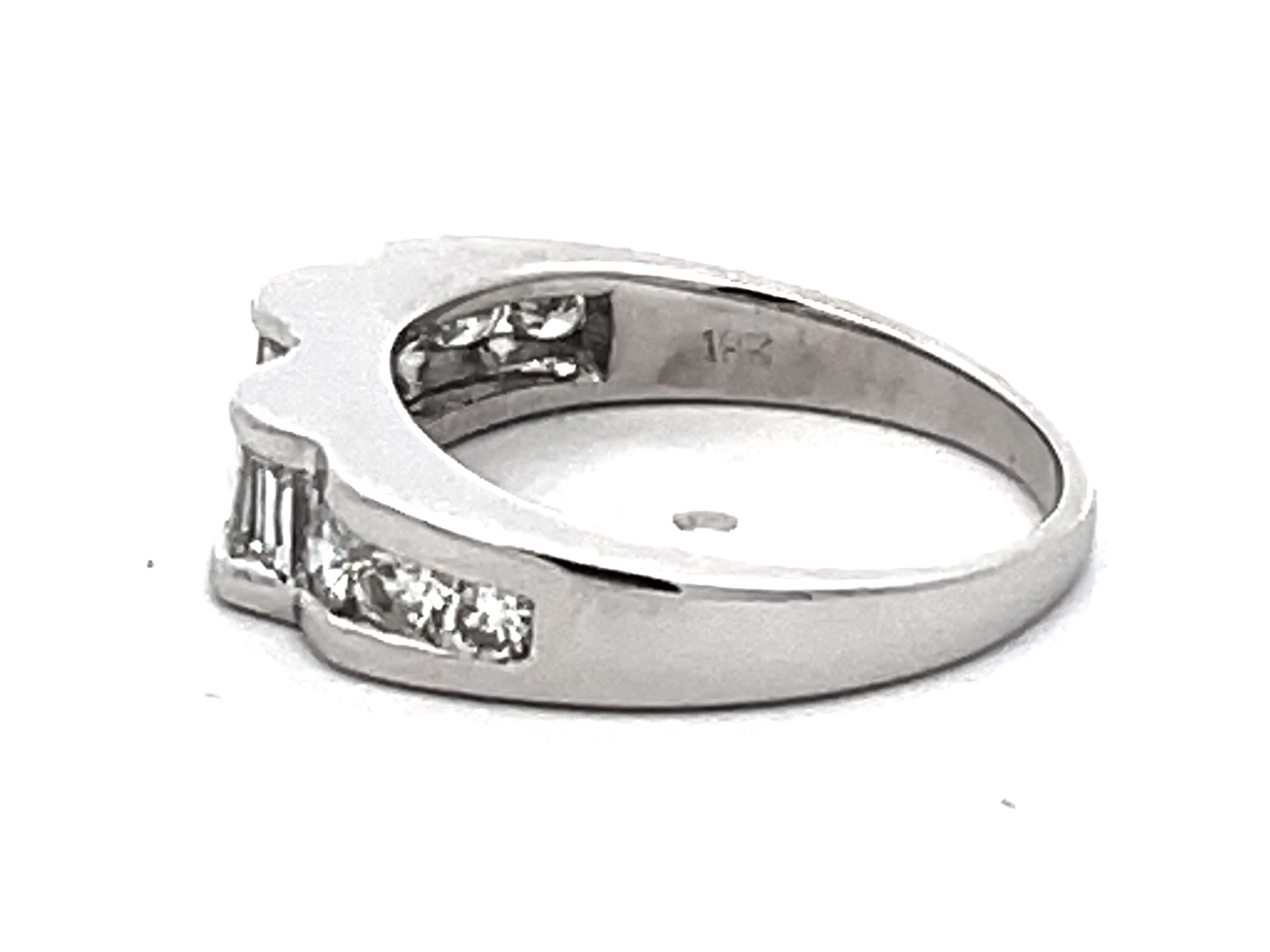 Women's or Men's Baguette and Brilliant Diamond Band Ring 18k White Gold For Sale