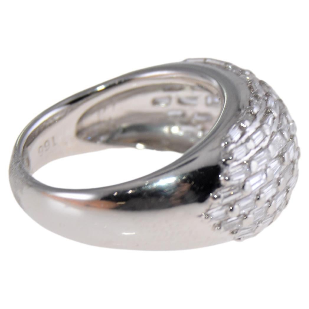 STYLE / REFERENCE: Art Deco 
METAL / MATERIAL: Platinum and Diamond 
CIRCA / YEAR: Estate 
DIAMOND WEIGHT: 2.20cts Total Weight
COLOR: G / CLARITY: G
SIZE: 6

This elegant Platinum ring is comprised of rows and rows of horizontally set straight