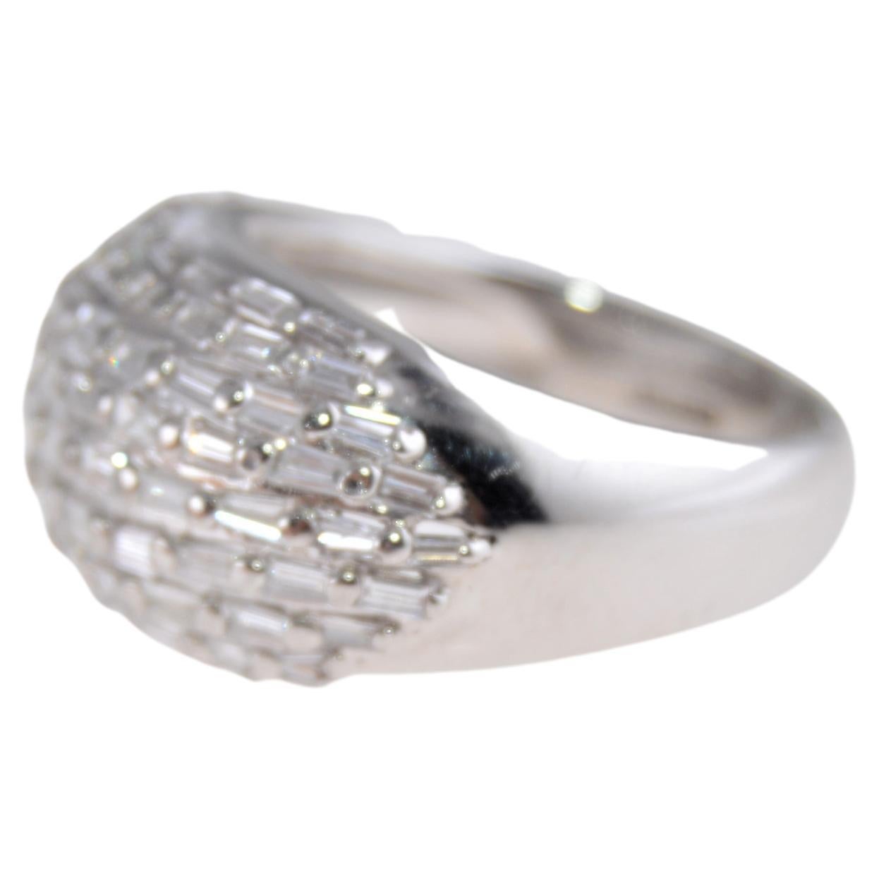Modernist Baguette and Diamond Hand Constructed Platinum Domed Ring  For Sale