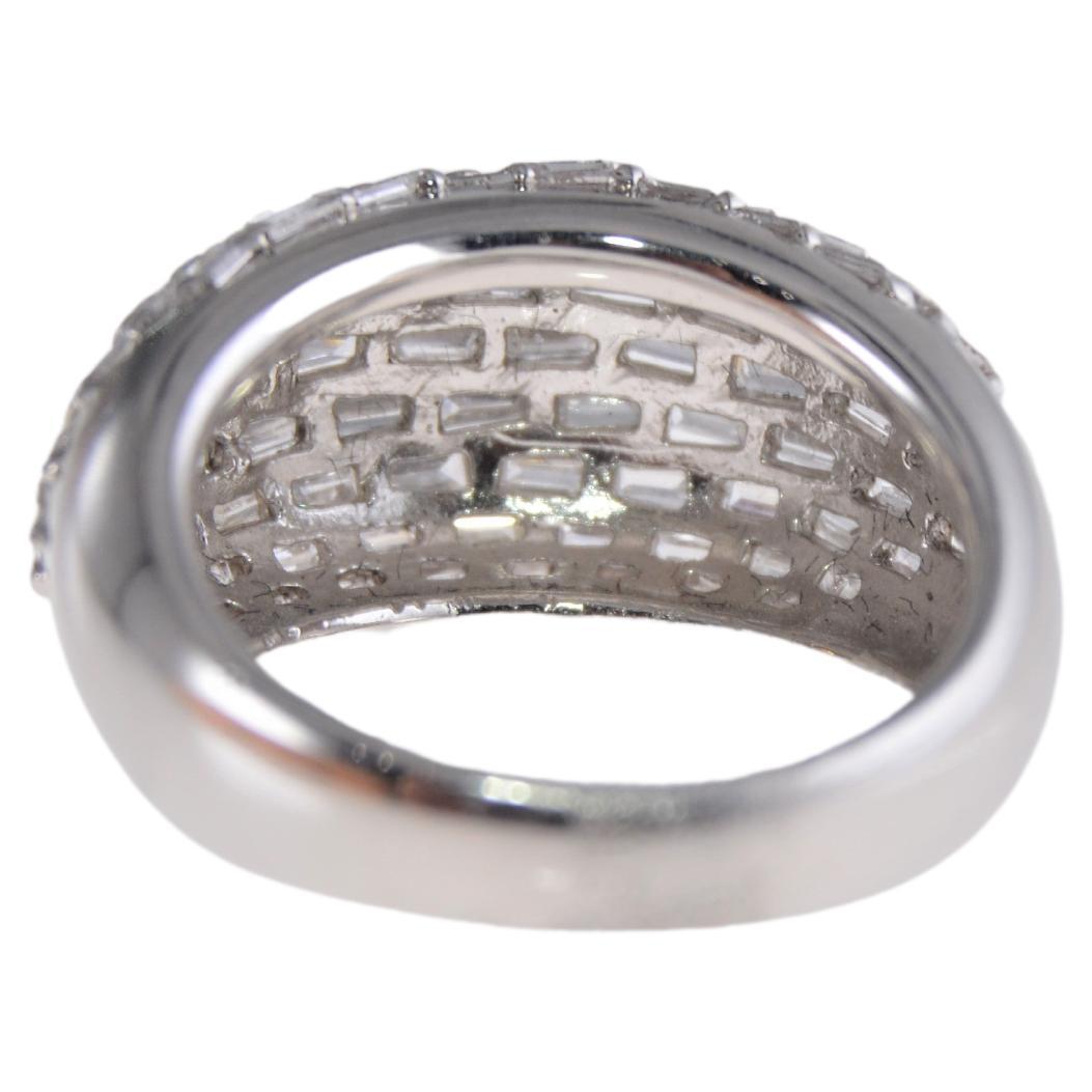 Women's Baguette and Diamond Hand Constructed Platinum Domed Ring  For Sale