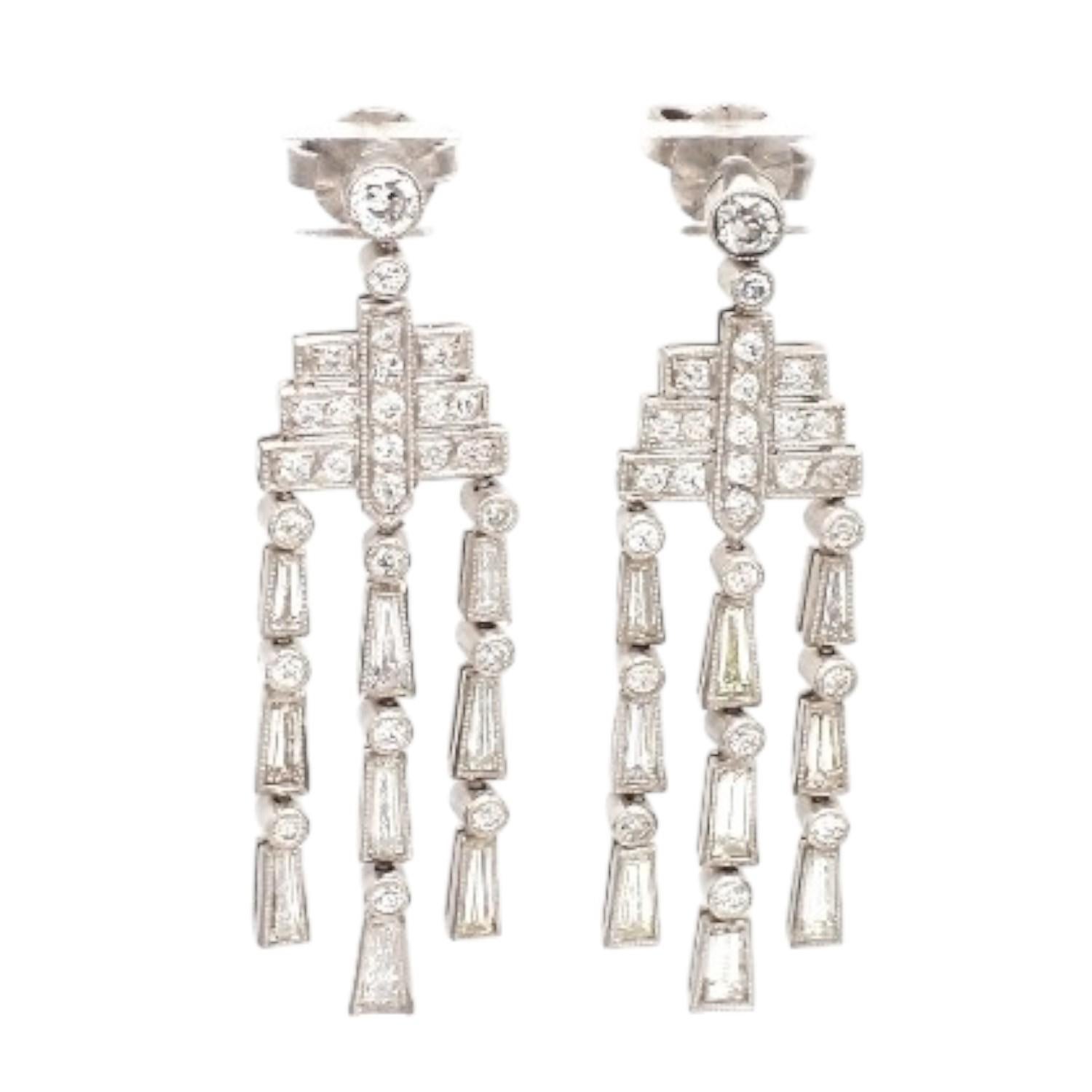 Boucles d'oreilles en diamant baguette et taille européenne ancienne Pour femmes en vente