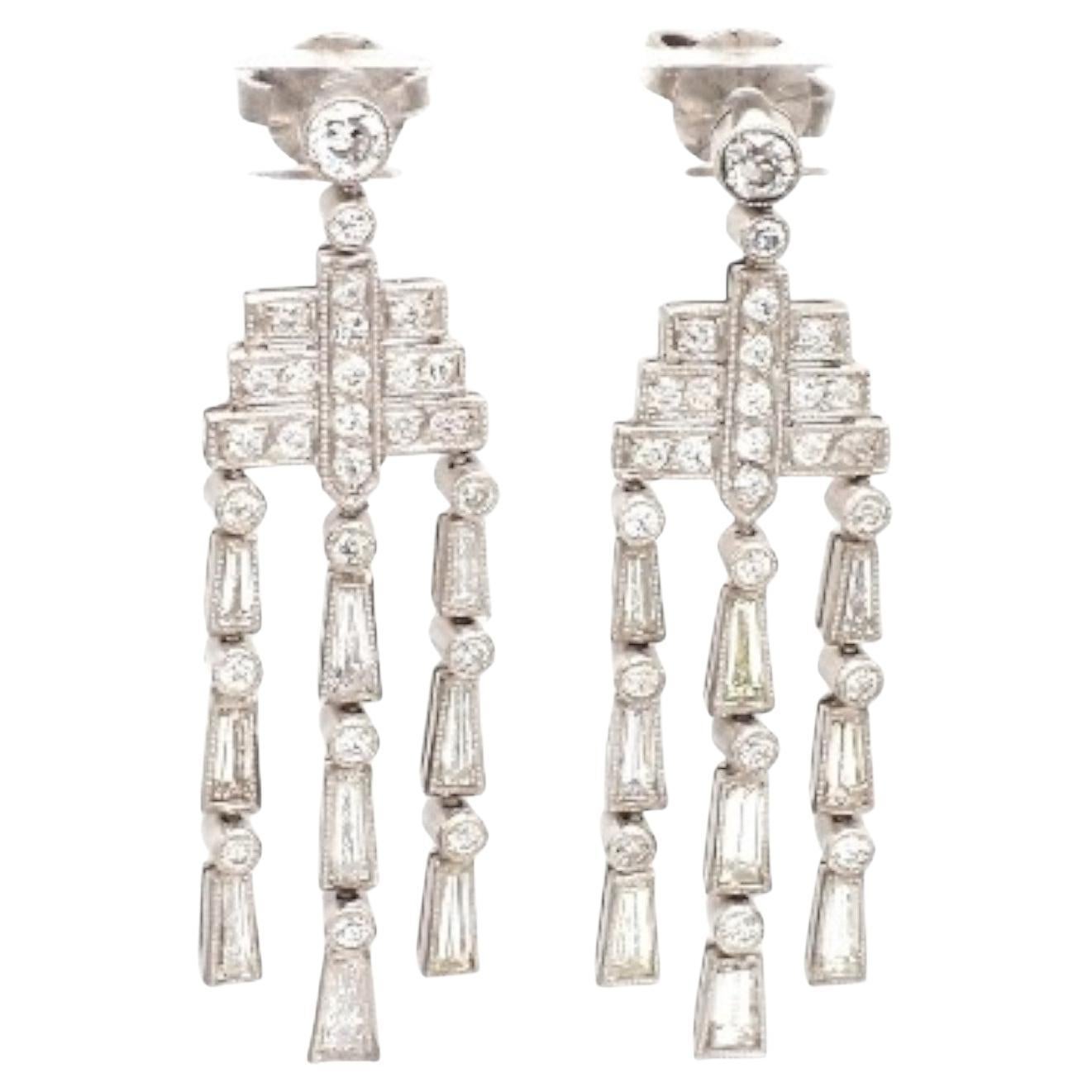 Baguette and Old European Cut Diamond Earrings