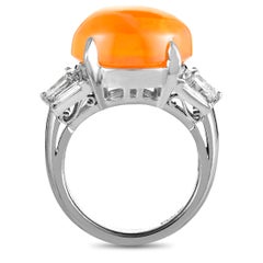 Baguette and Pear Diamonds and Opal Oval Platinum Cushion Ring