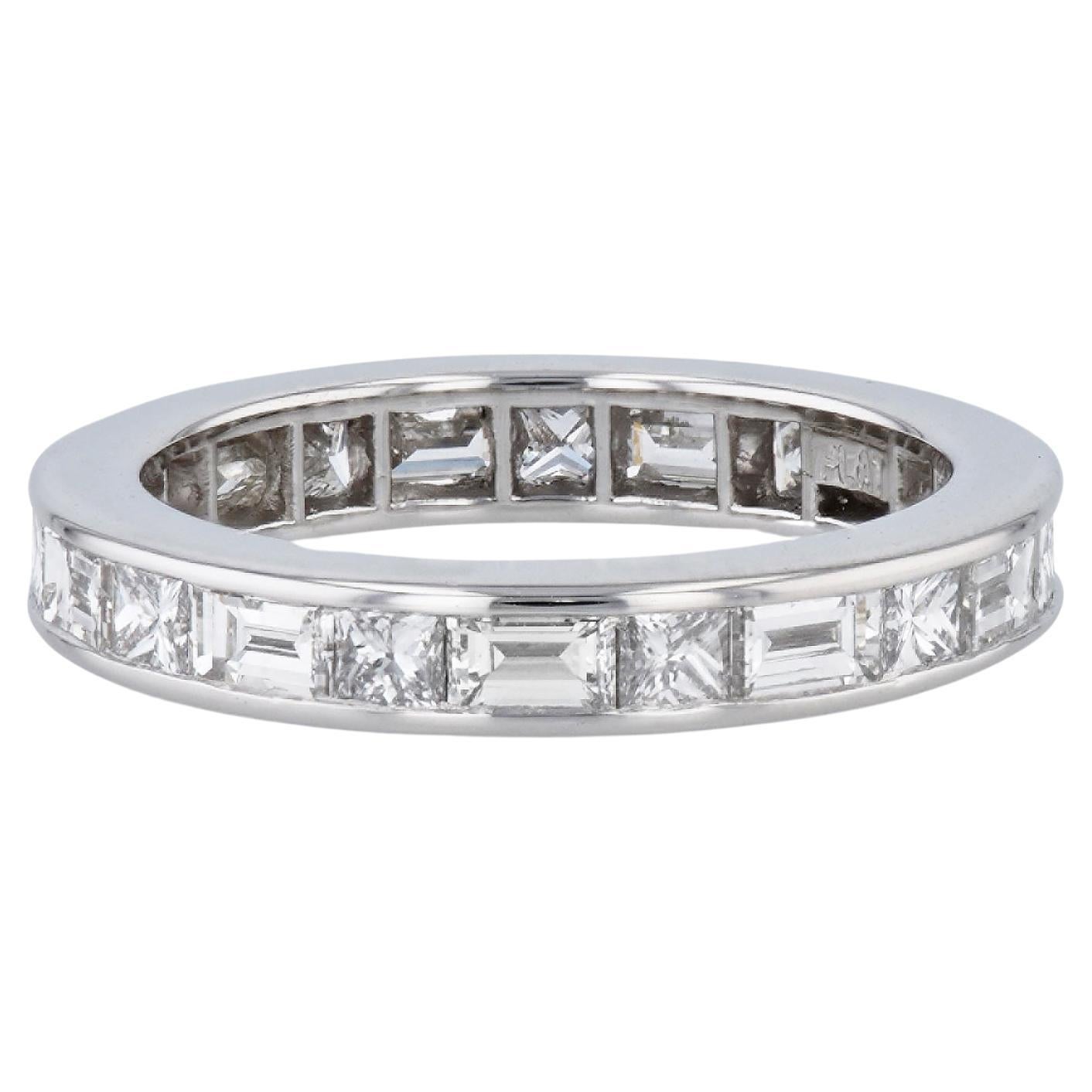 Baguette and Princess Cut Diamond Platinum Estate Eternity Band