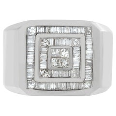 Baguette and princess cut diamond ring in white gold