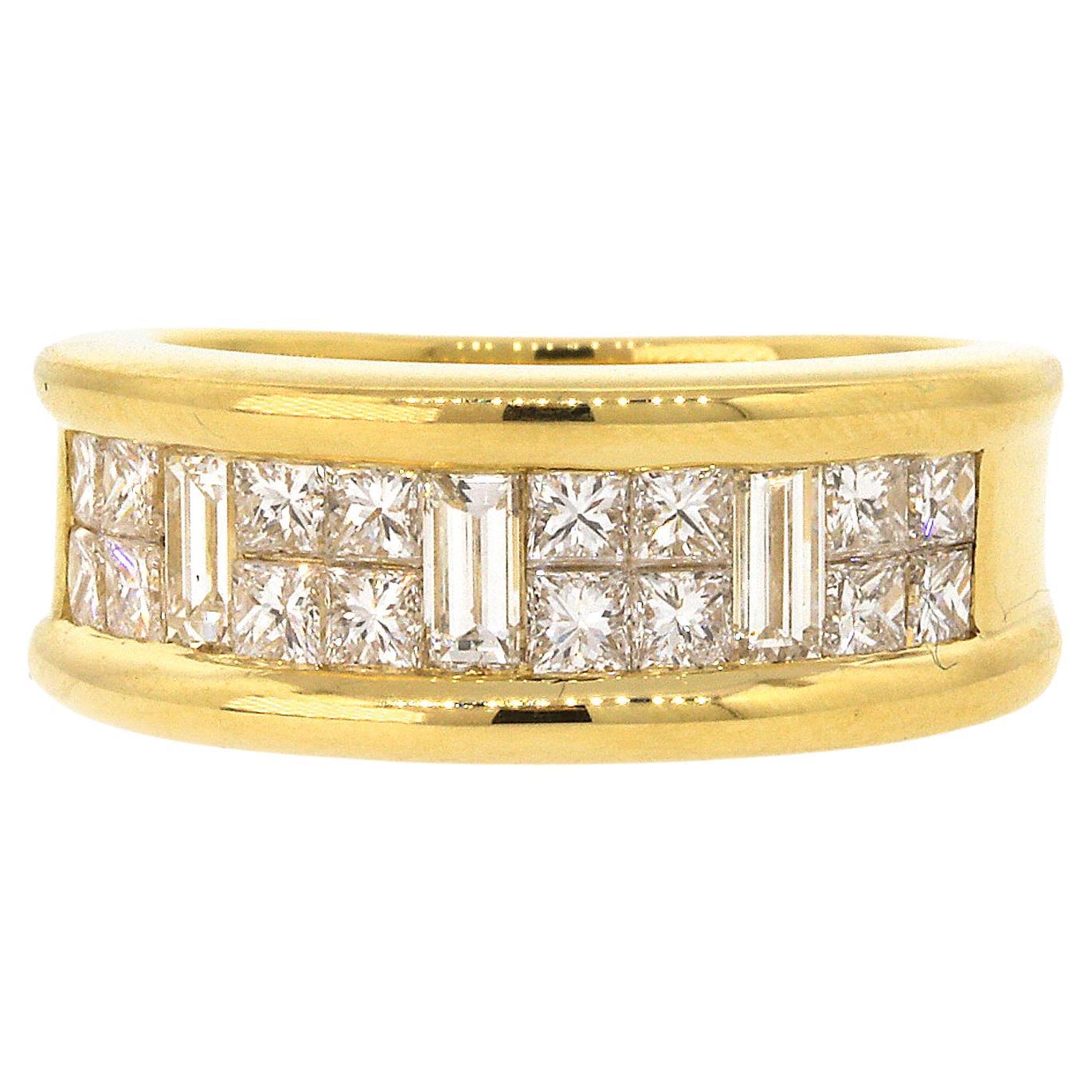 Baguette and Princess Cut Diamond Wide Band Ring For Sale