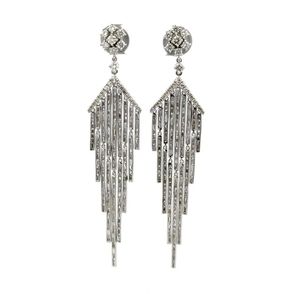 Baguette Cut Baguette and RBC Diamond Chandelier Gold Drop Statement Earrings For Sale