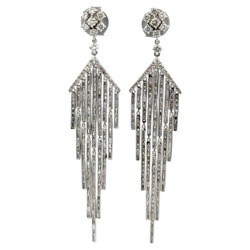 Baguette and RBC Diamond Chandelier Gold Drop Statement Earrings For Sale