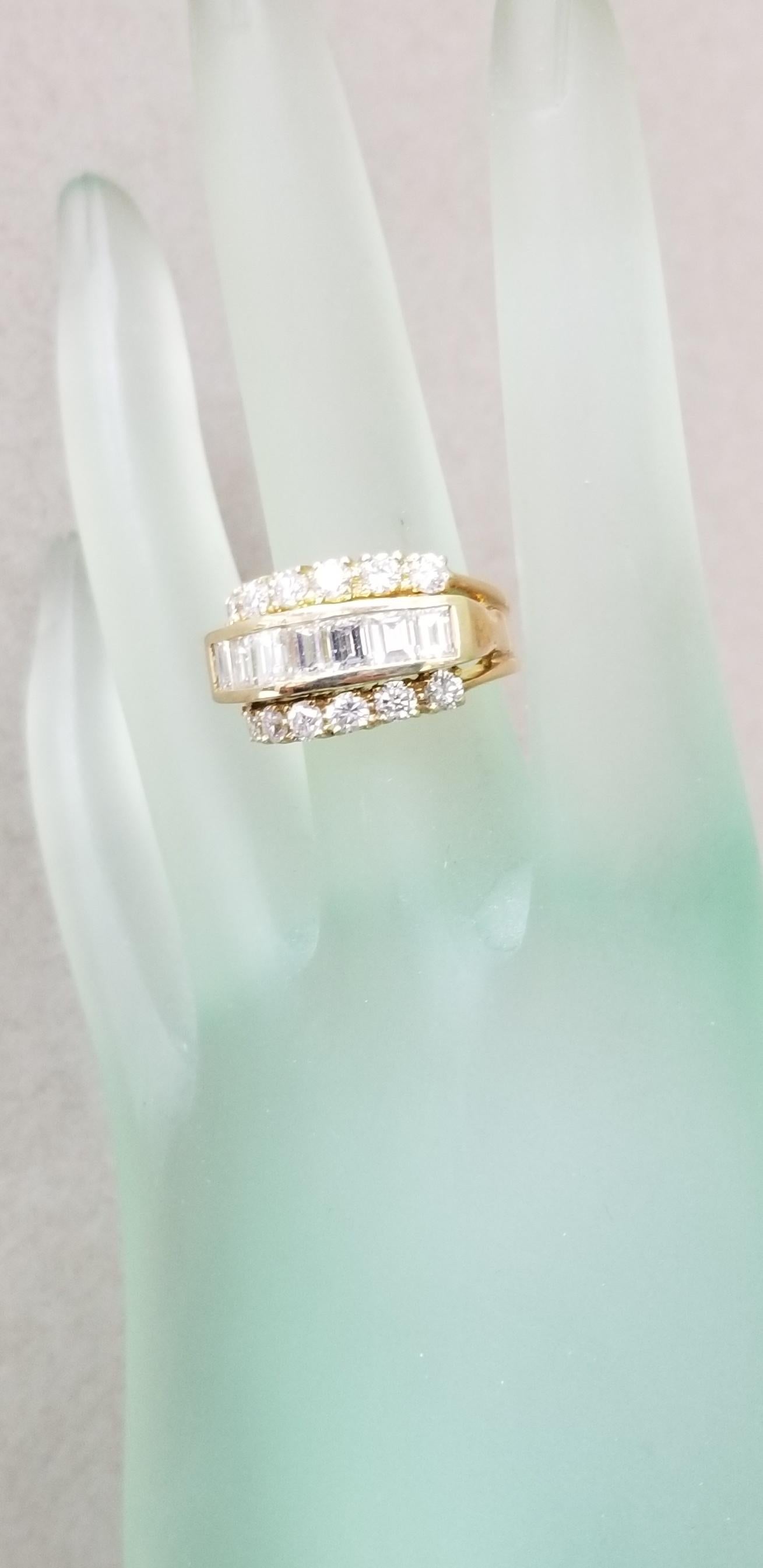 Women's or Men's Baguette and Round 3-Row Diamond Wedding Ring 2.50cts. total weight For Sale