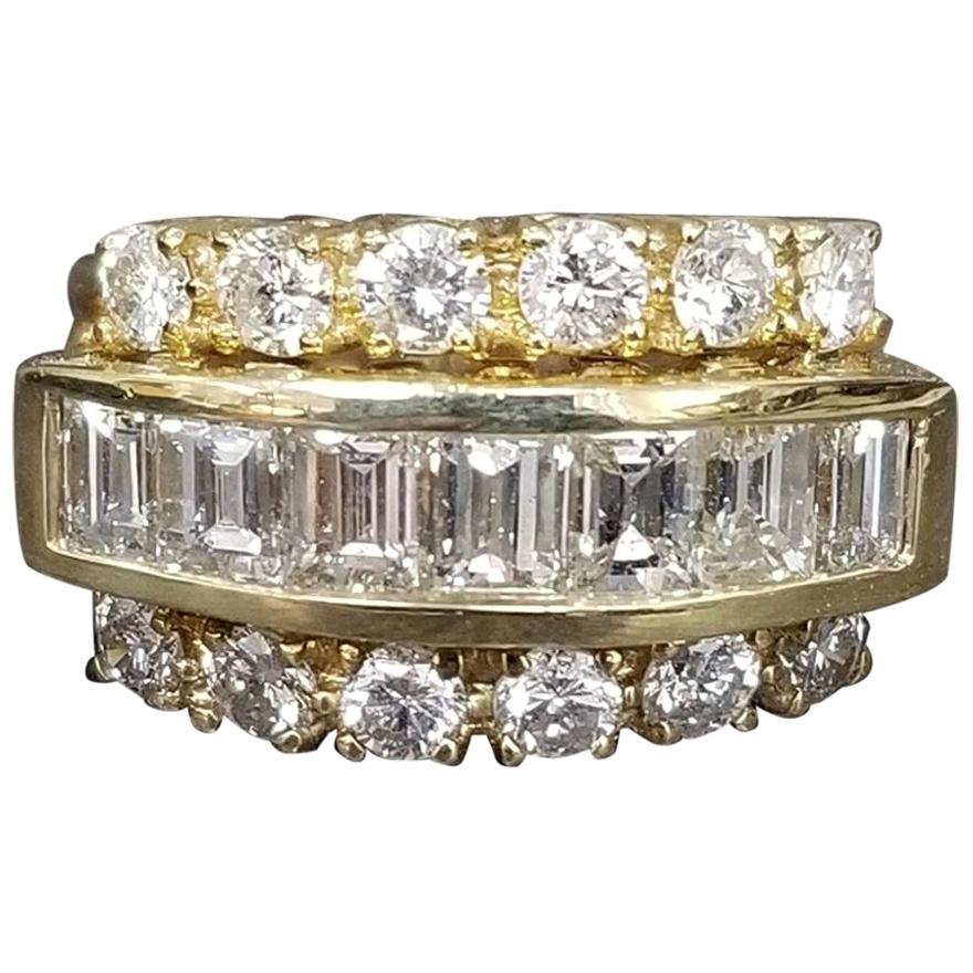 Baguette and Round 3-Row Diamond Wedding Ring 2.50cts. total weight For Sale
