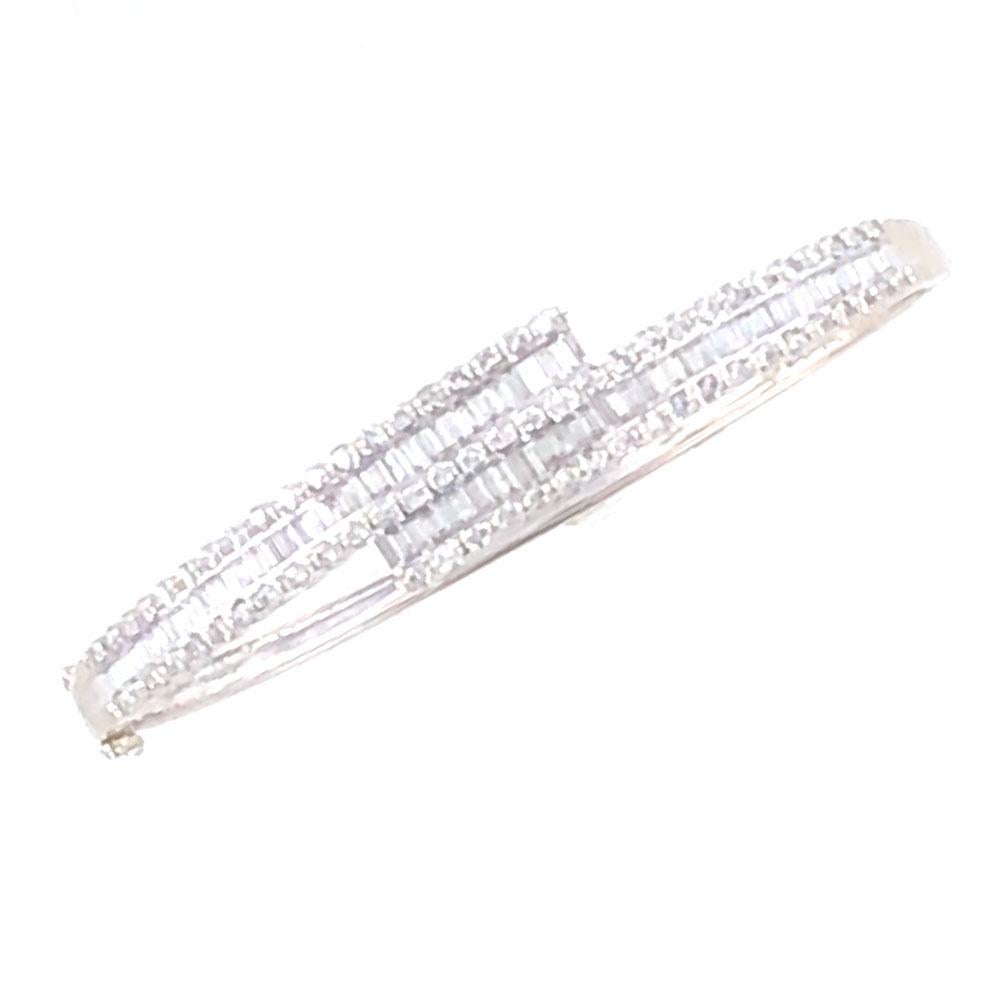 Baguette and Round Brilliant Cut Diamond Bypass White Gold Bangle Bracelet