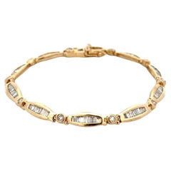 Baguette and Round Brilliant Cut Diamond Gold Vintage Line Tennis Bracelet