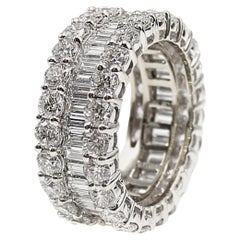 Baguette and Round Brilliant Cut Diamond White Gold Eternity Band