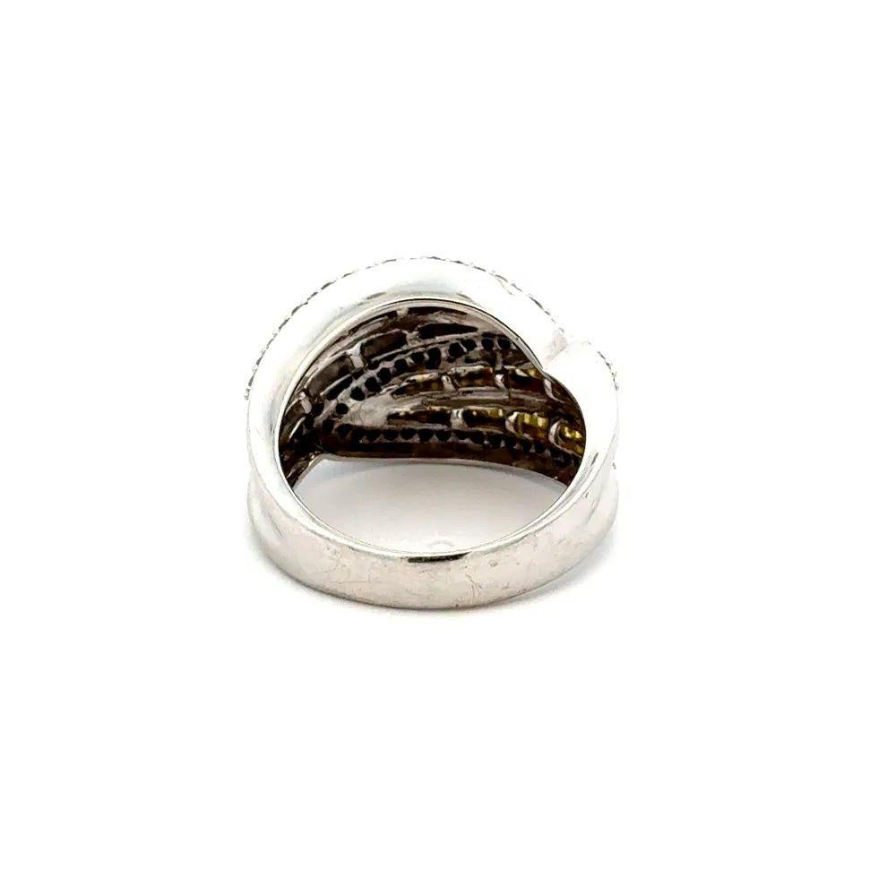 Baguette and Round Brilliant Cut Diamonds Vintage Gold Crossover Band Ring In Excellent Condition For Sale In Montreal, QC