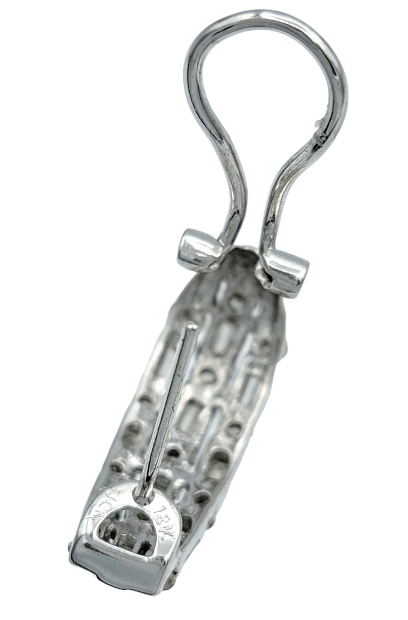 Women's Baguette and Round Brilliant Diamond J-Hoop 18 Karat White Gold Pierced Earrings