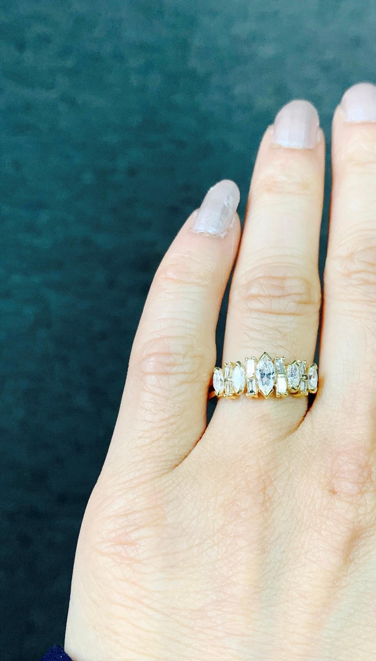 Baguette and Round Brilliant Diamond Ring in 14 Karat Yellow Gold For ...