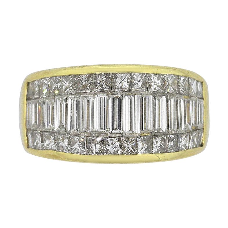 Baguette and Round Brilliant Diamond Wide Ring