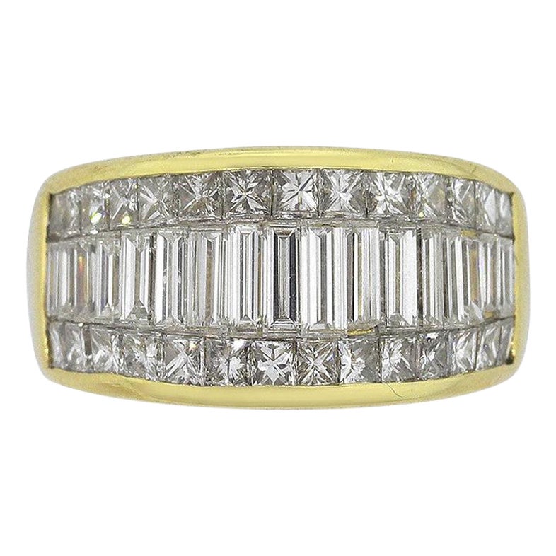 Baguette and Round Brilliant Diamond Wide Ring For Sale