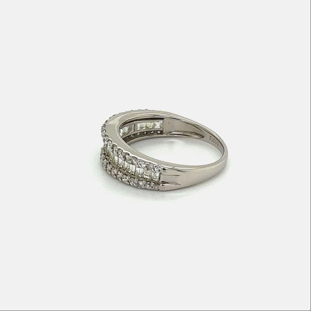 Women's Baguette and Round Brilliant Diamonds Vintage Platinum Band Ring For Sale