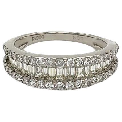 Baguette and Round Brilliant Diamonds Vintage Platinum Band Ring For Sale