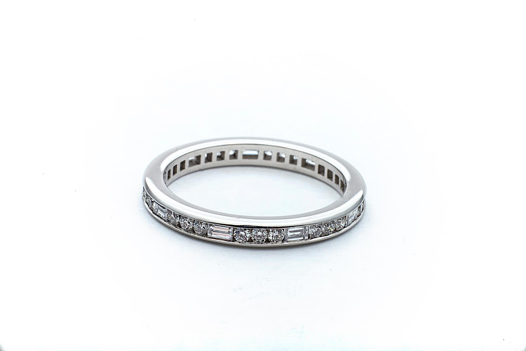 Ideal Round Brilliant & Baguette Cut Diamond Channel Set Eternity Band In New Condition In Greenwich, CT
