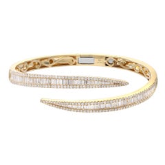 Baguette and Round Cut Diamond Bangle Bracelet 18K Yellow Gold 3.76cttw