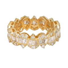 Baguette And Round Cut Diamond Eternity Band Ring 14K Yellow Gold 2.12Ctw SZ 7.5