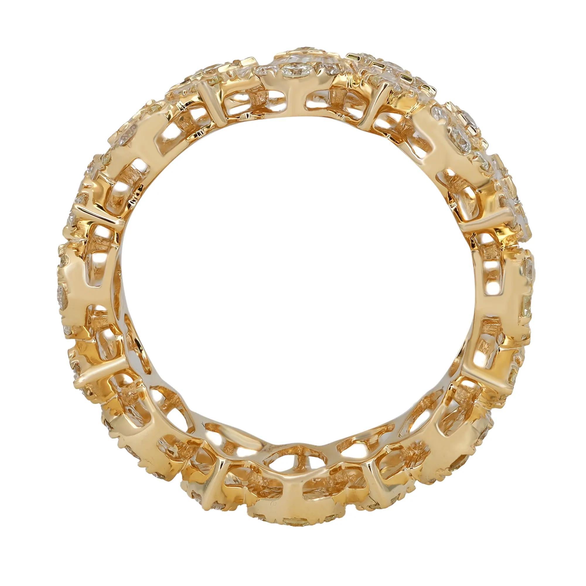 Modern Baguette And Round Cut Diamond Eternity Band Ring 14K Yellow Gold 2.12Ctw SZ 7.5 For Sale