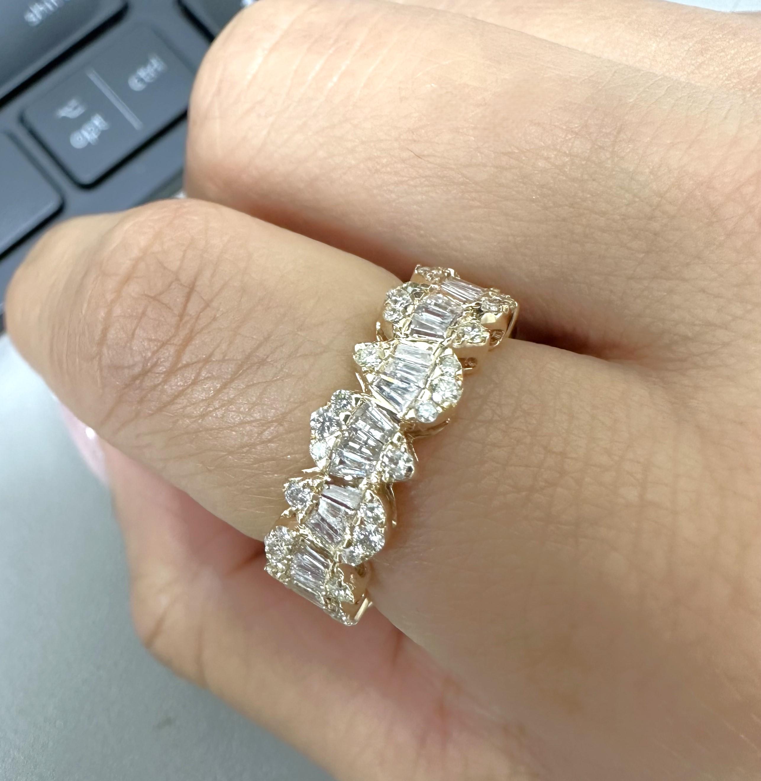 Baguette Cut Baguette And Round Cut Diamond Eternity Band Ring 14K Yellow Gold 2.12Ctw SZ 7.5 For Sale