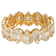 Baguette And Round Cut Diamond Eternity Band Ring 14K Yellow Gold 2.12Ctw SZ 7.5