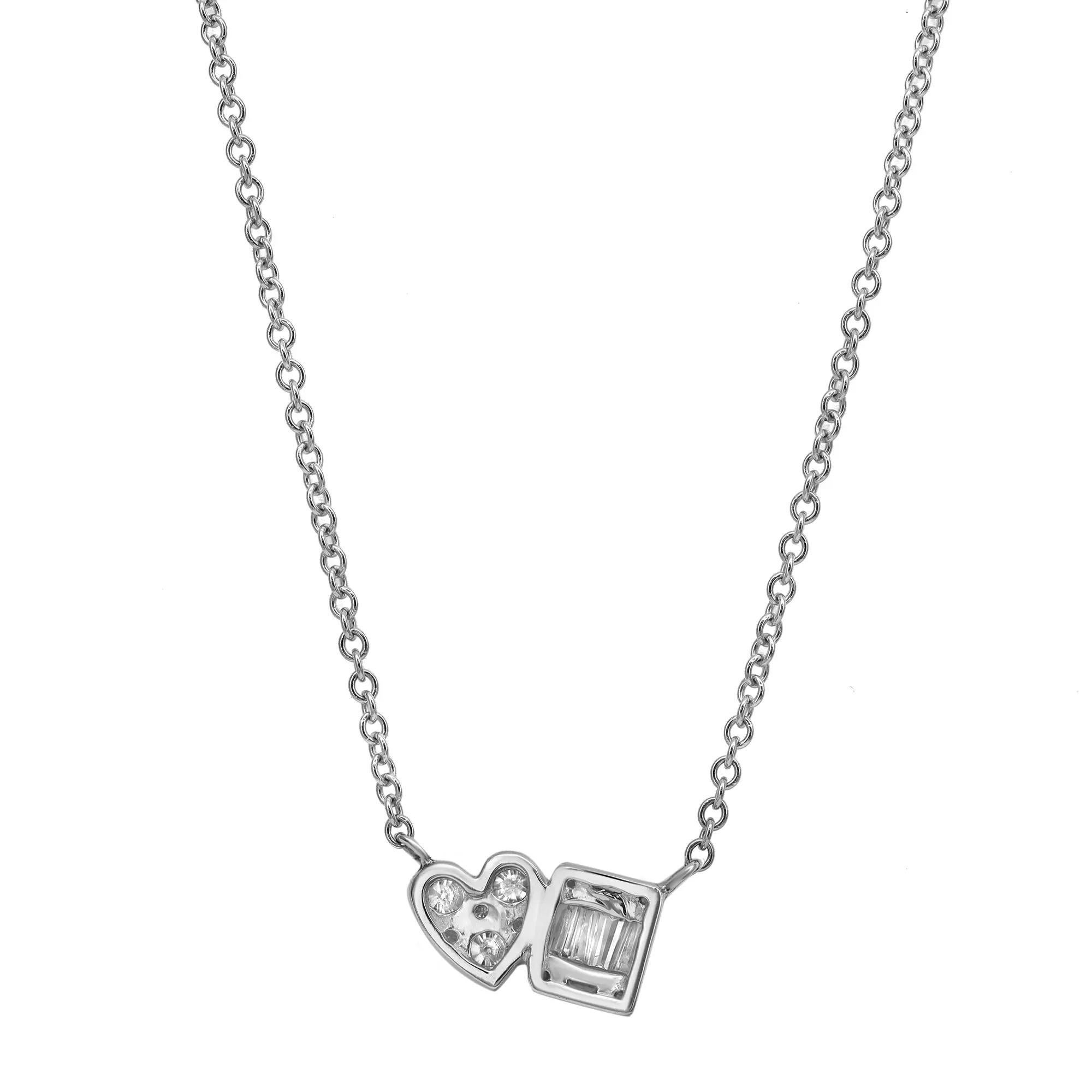Modern Baguette And Round Cut Diamond Pendant Necklace 14K White Gold 0.44Cttw For Sale