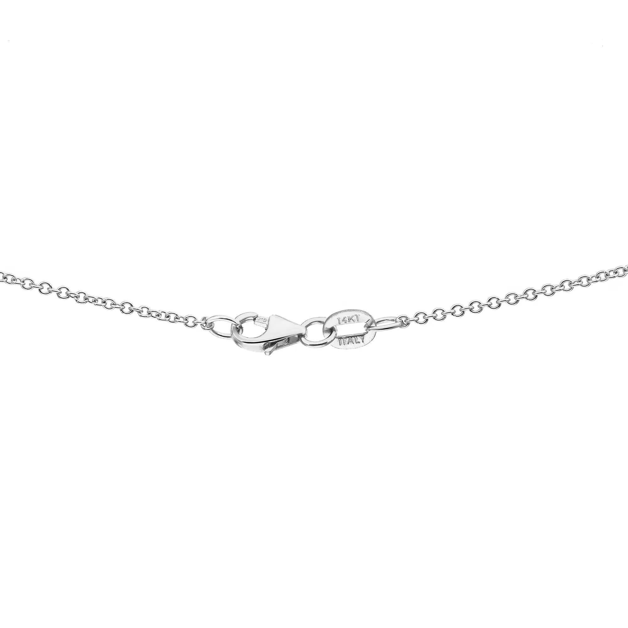 Baguette And Round Cut Diamond Pendant Necklace 14K White Gold 0.44Cttw In New Condition For Sale In New York, NY