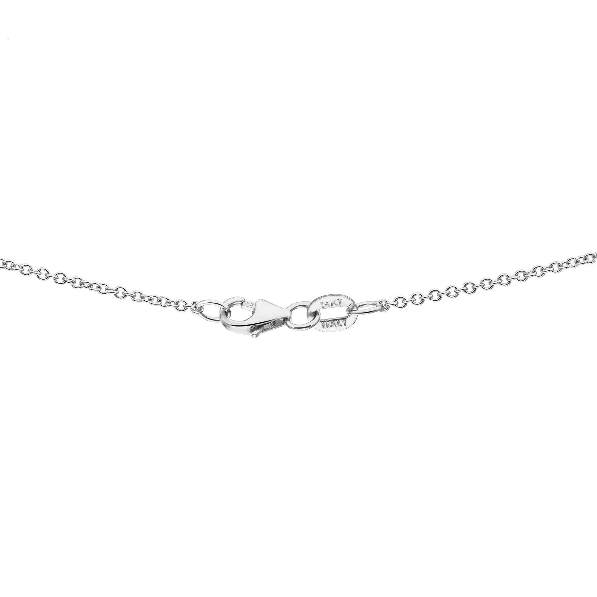 Baguette And Round Cut Diamond Pendant Necklace 14K White Gold 0.44Cttw In New Condition For Sale In New York, NY