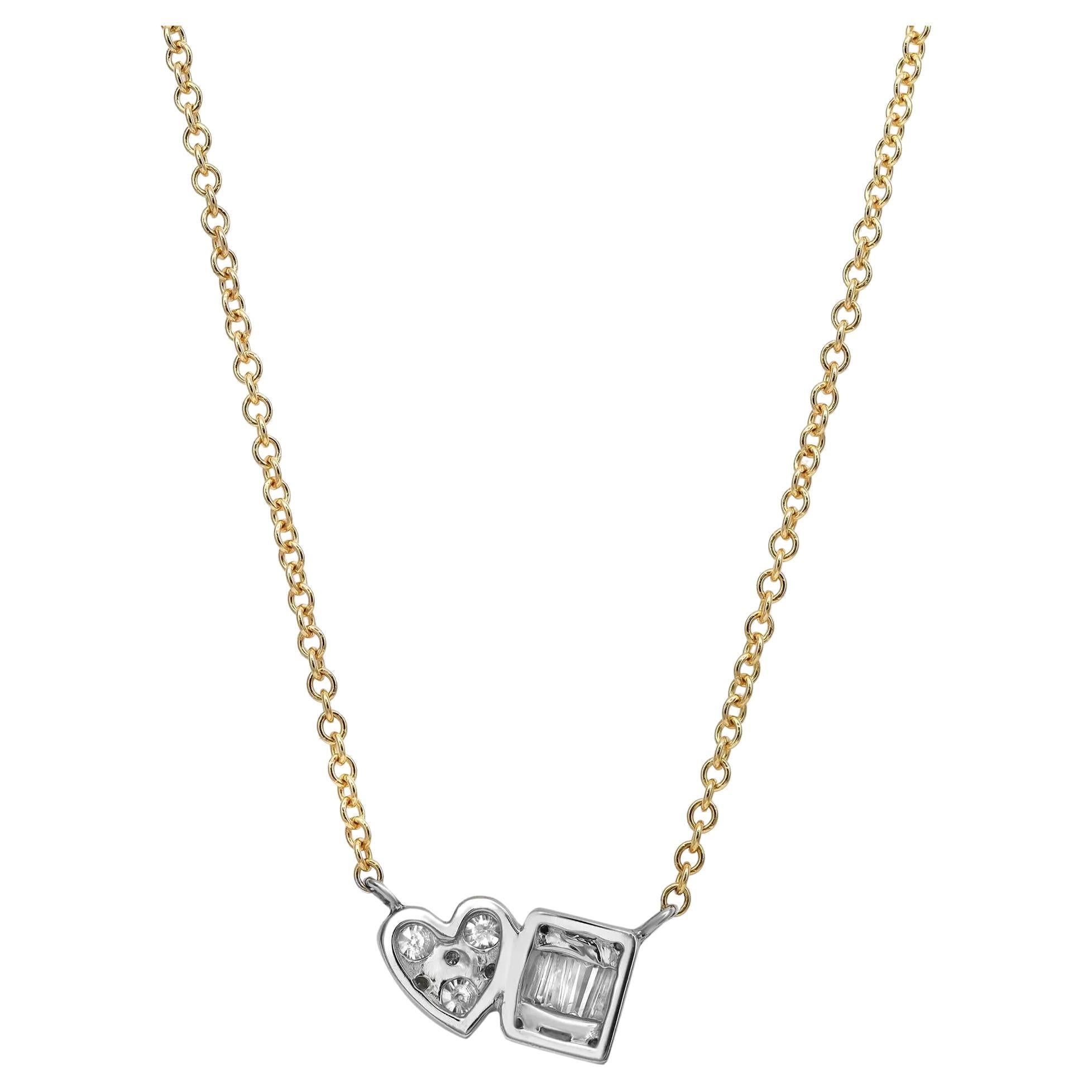 Modern Baguette And Round Cut Diamond Pendant Necklace 14K Yellow Gold 0.45Cttw For Sale