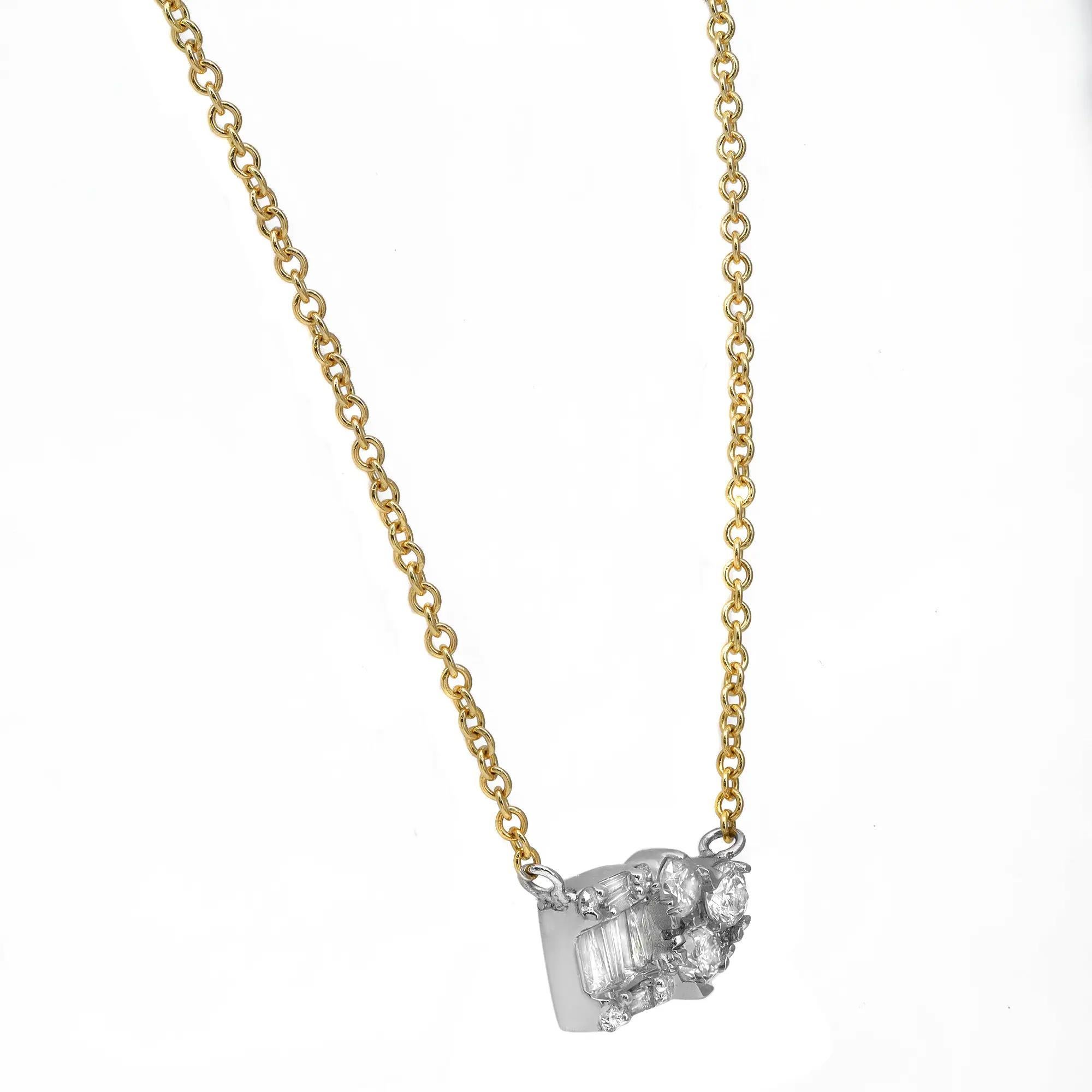 Baguette Cut Baguette And Round Cut Diamond Pendant Necklace 14K Yellow Gold 0.45Cttw For Sale