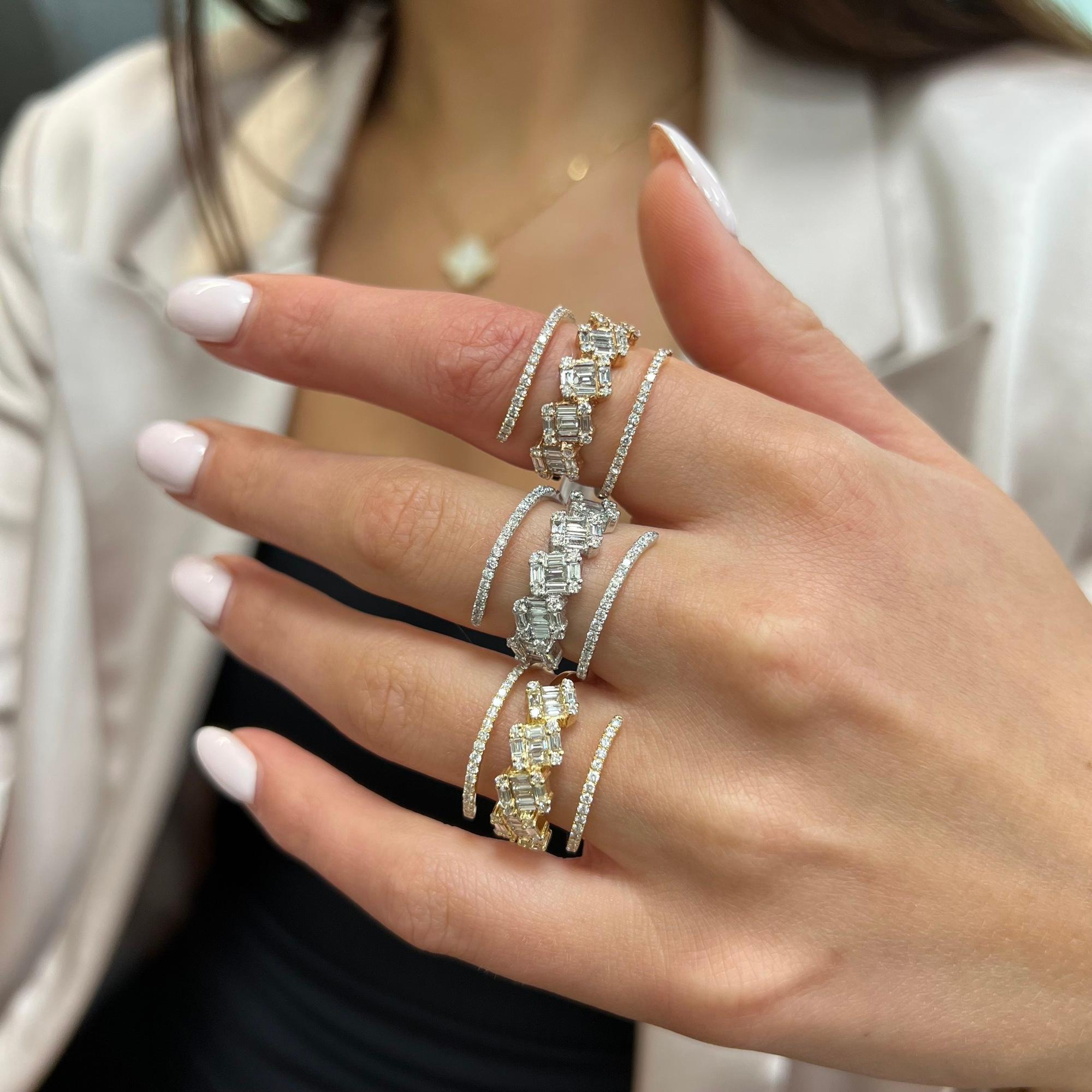 Donna Anello a spirale con diamante taglio baguette e rotondo in oro rosa 18 carati 1,29 ct. in vendita