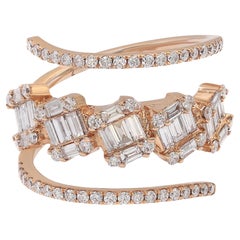 Bague enveloppante en or rose 18 carats avec diamants taille baguette et ronde (1,29 ct. pt.)