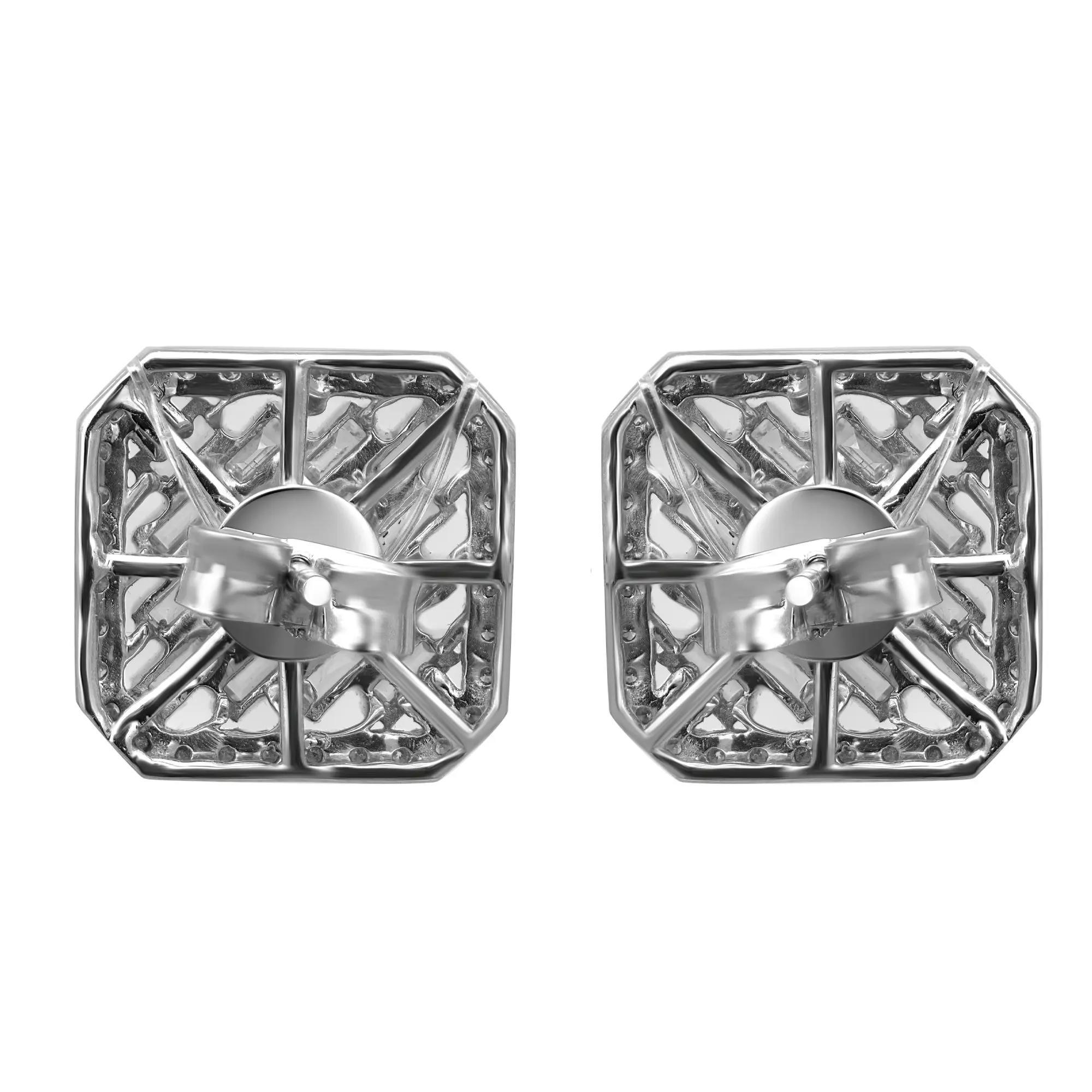 Moderne Boucles d'oreilles diamant baguette et rond en or blanc 14K 1.72Cttw en vente