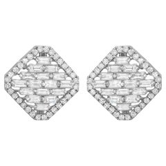 Orecchini con diamanti taglio baguette e rotondo in oro bianco 14K 1.72Cttw