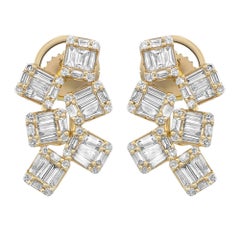 Orecchini con diamanti taglio Baguette e rotondo in oro giallo 14K 2,39Cttw