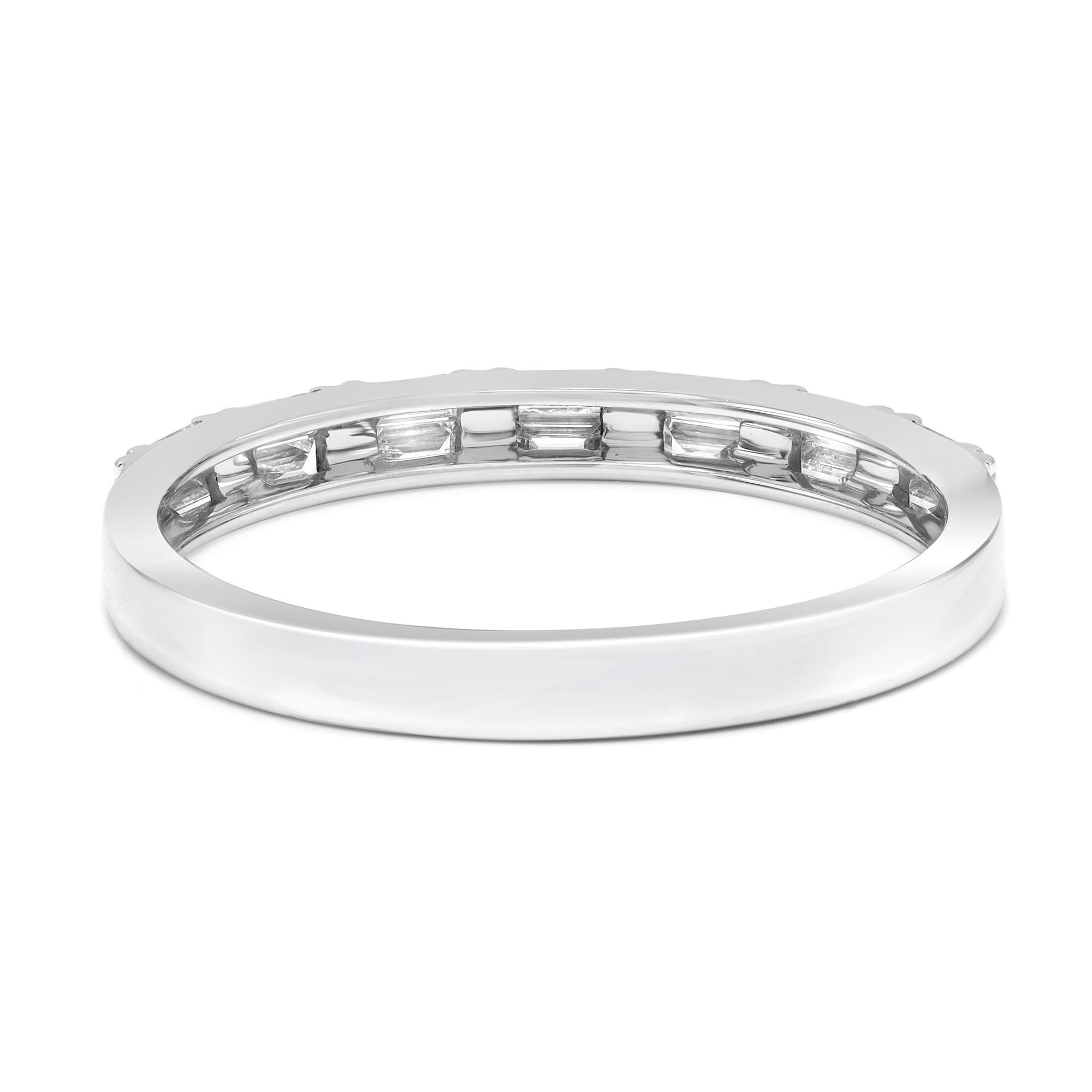 Modern Baguette and Round Cut Diamond Wedding Band 14K White Gold 0.35cttw Size 7.5 For Sale