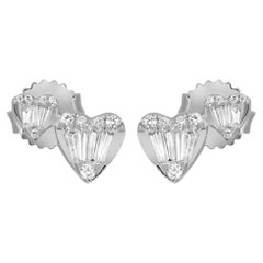 Orecchini a cuore doppio con taglio baguette e rotondo in oro bianco 14K 0.51Cttw