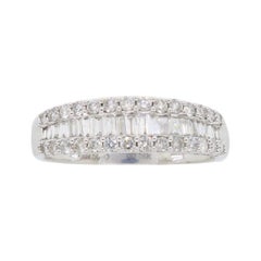 Baguette and Round Diamond Anniversary Band in 18 Karat White Gold