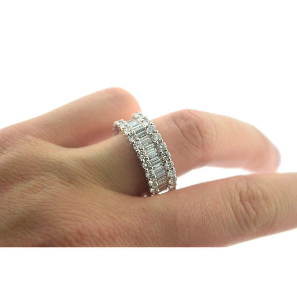 Baguette Cut Baguette and Round Diamond Channel Three-Row Wedding Band For Sale
