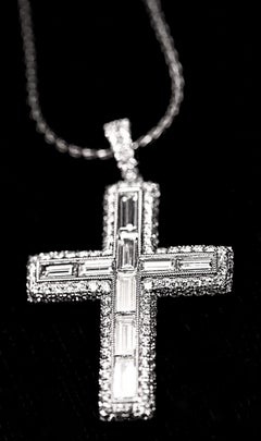 Baguette and Round Diamond Cross Pendant by House of Baguettes