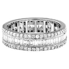 Baguette and Round Diamond Eternity Band, 1.52 Carats in 18K White Gold