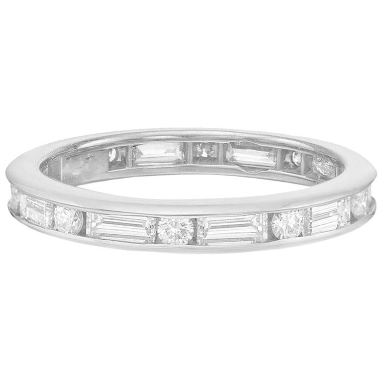 Baguette and Round Diamond Eternity Band '1.75 Carat' For Sale