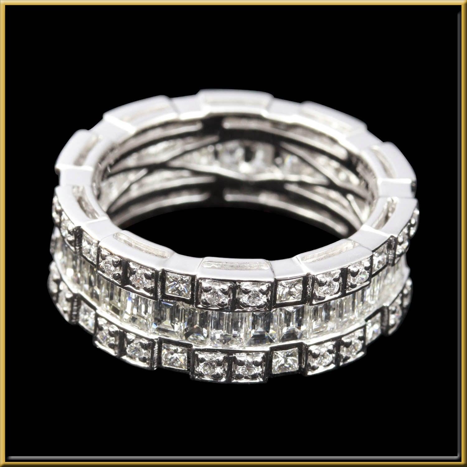 For Sale:  Baguette and Round Diamond Eternity Ring in 18 Karat Gold 2