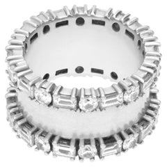 Vintage Baguette and Round Diamond Eternity Ring in 18k White Gold. 1.00 Ct in Diamonds